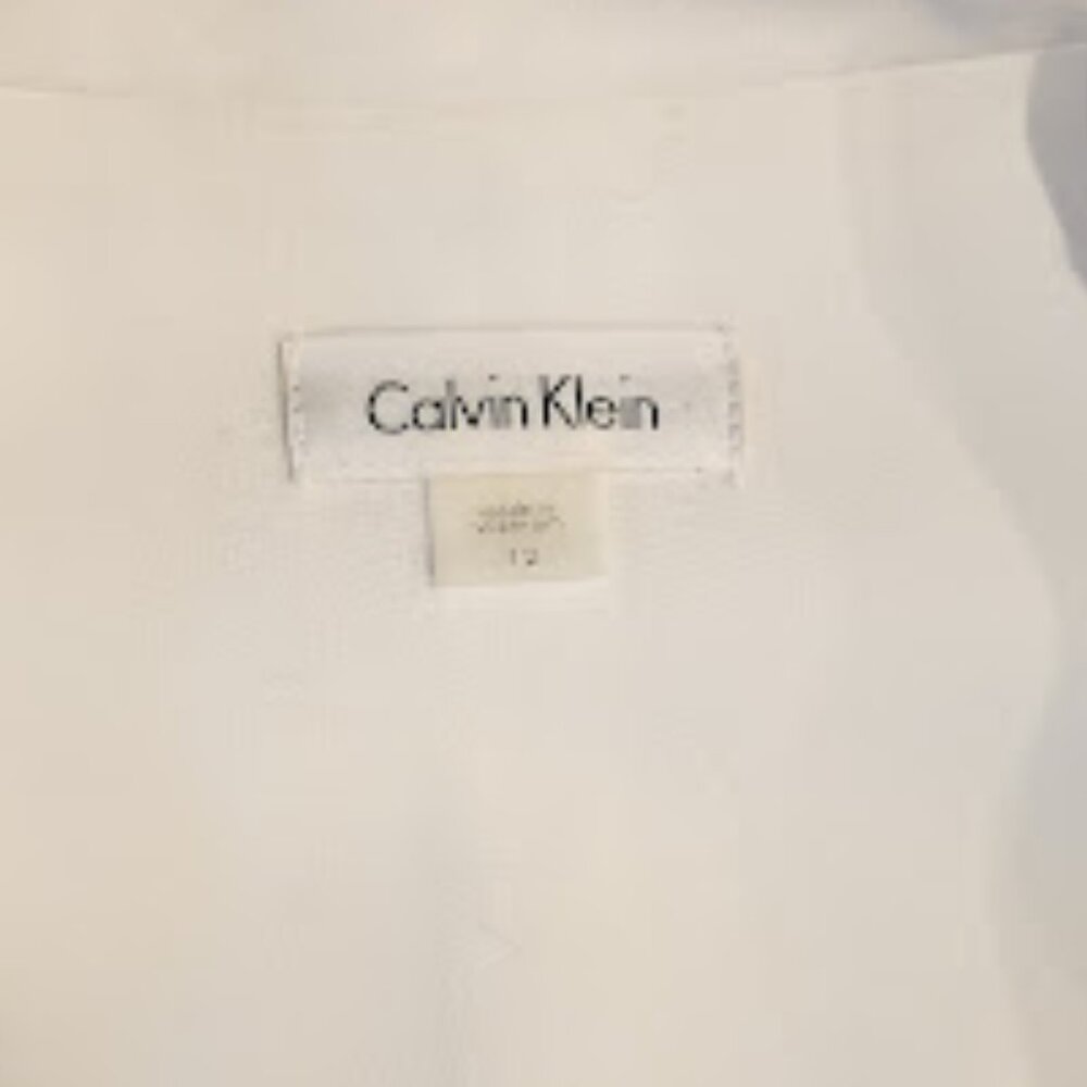 Calvin Klein dress white with black neck trim and black, white belt. Size 12 - Picture 5 of 8